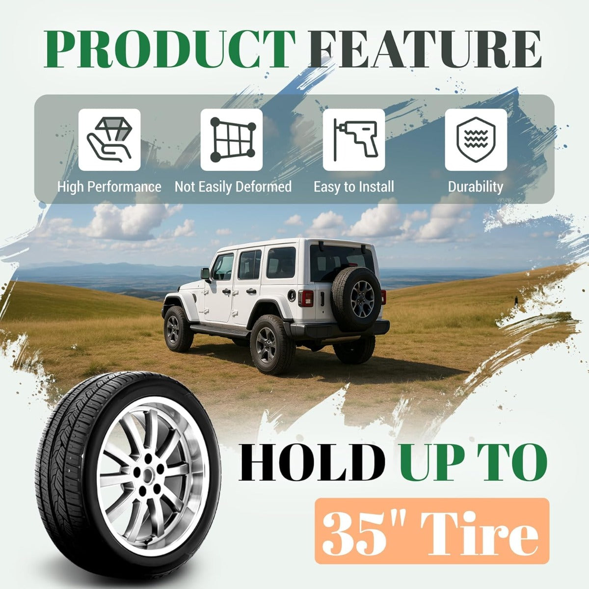 Spare Tire Relocation Mounting Bracket Compatible with 2018-2025 Jeep Wrangler JL (2Door/Unlimited) & 2021-2024 Wrangler 4xe-Powder Coated Steel, Up to 35" Tires, Tire Carrier Holder Tire Rack