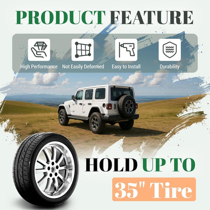 Spare Tire Relocation Mounting Bracket Compatible with 2018-2025 Jeep Wrangler JL (2Door/Unlimited) & 2021-2024 Wrangler 4xe-Powder Coated Steel, Up to 35" Tires, Tire Carrier Holder Tire Rack