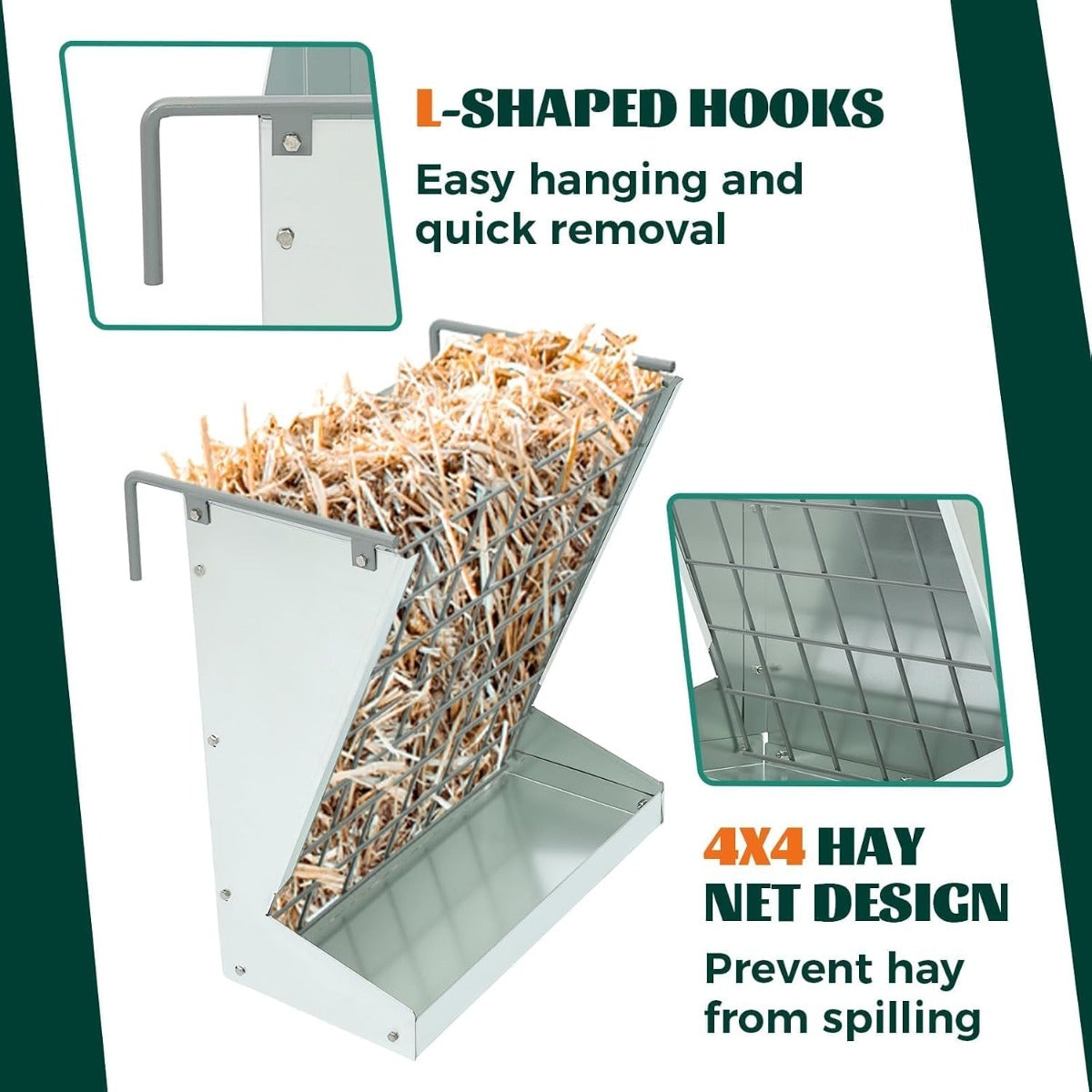 KUAFU Hay Feeder 2 in 1 Hay Rack Wall Mount Goat Feeders,Heavy Duty
