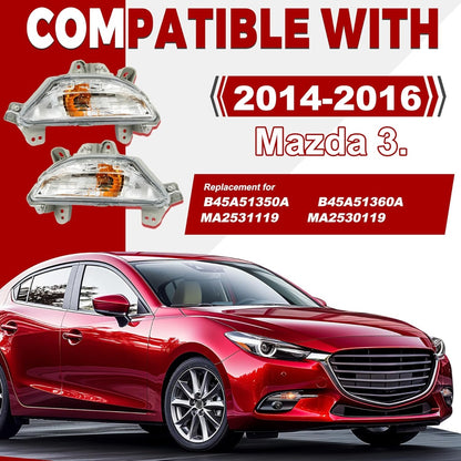 HECASA Pair Bumper Turn Signal Lights Compatible with 2014-2016 Mazda 3 Front Turn Signal Lamp Driver & Passenger Side Clear Lens Replacement for MA2530119 MA2531119 B45A51350A B45A51360A