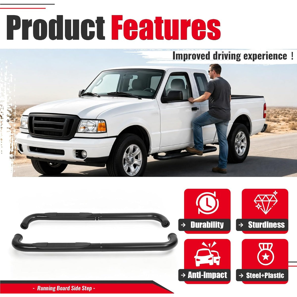 Running Board Step Compatible with 98-11 Ranger/Ranger Edge/Mazda B