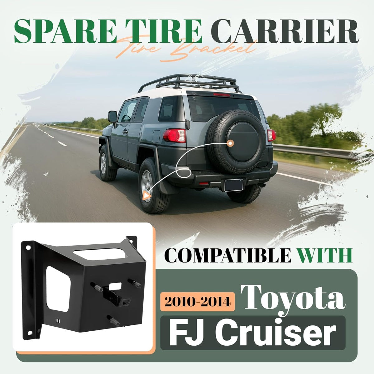 Spare Tire Carrier Mount Rack Holder Bracket Compatible with 2010-2014 Toyota FJ Cruiser Steel Powder Coated