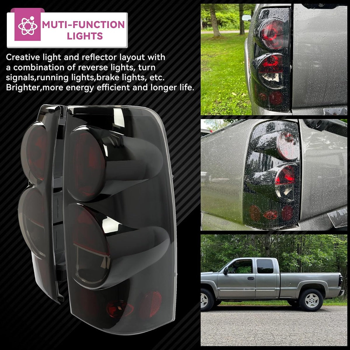 Taillight Tail Lights Pair Compatible with 1999-2007 Chevy Silverado 1500 2500 3500 Classic 1999-2003 GMC Sierra 1500 2500 3500 Taillight Brake Turn Signal Lamp Smoke Lens