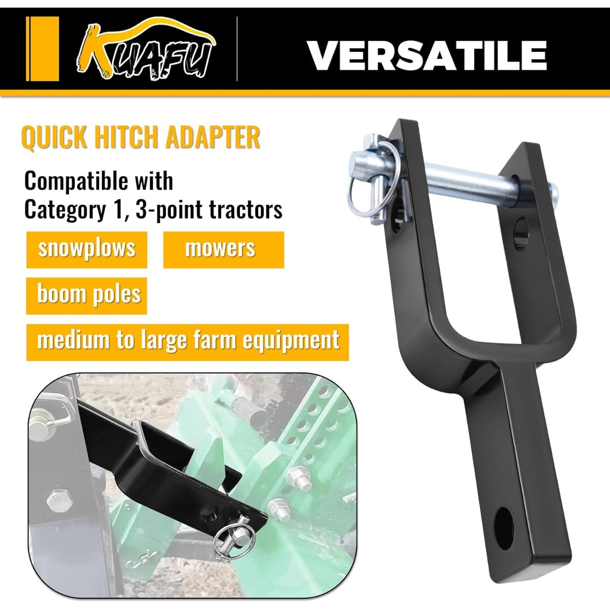 Versatile Quick Hitch Adapter Used to Adjust Top Link Bracket Movements Fits for Category 1 3-Point Tractors Steel Black