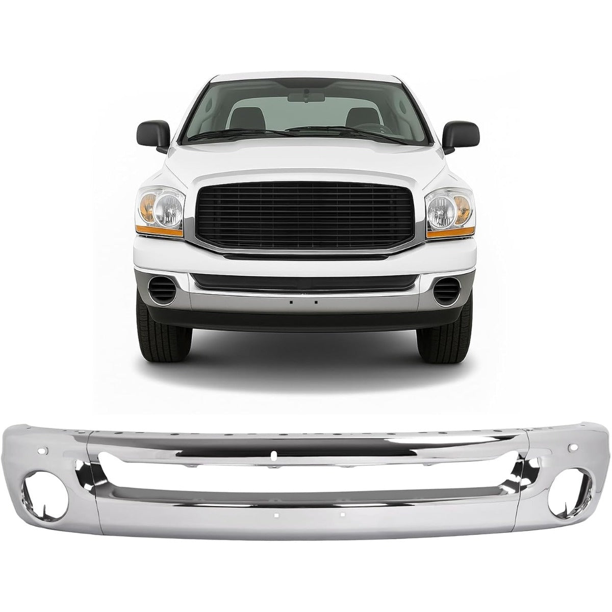 KUAFU Front Bumper Face Bar Compatible with 2003-2010 Dodge Ram 1500 2500 3500 Bumper Cover Impact Bar w/Fog Light Holes Replace for 55077946AA 55077946AB 55077103ABCH1002383 CH1002373 3Pcs