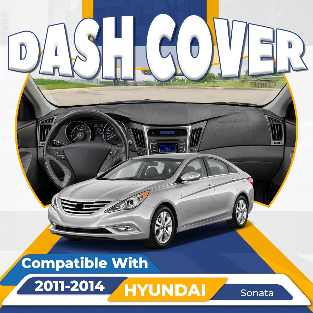 Dashboard Cover Compatible with 2011-2014 Hyundai Sonata Plastic(ABS+PVC) Painted+Textured Matte Black