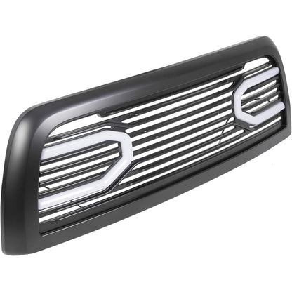 Front Bumper Grill Compatible with 2009-2012 Dodge Ram 1500 Hood Grille Replacement Shell (Black, W/Light)