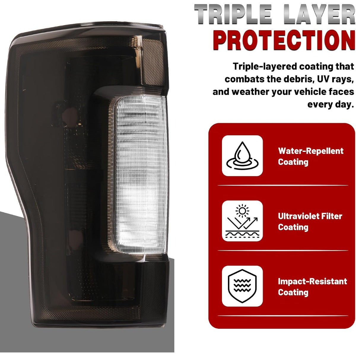 HECASA Pair Tail Light Compatible with 2017-2019 Ford F250 F350 F450 Super Duty Pickup Truck Replacement for FO2800256 FO2801256 Tail Rear Lamp w/o Blind Spot Smoke Lens Chrome Housing LH&RH