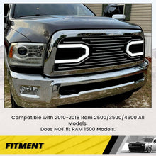 Front Bumper Grill w/LED Tube Compatible with 2010-2018 Ram 2500/3500/4500 Big Horn Hood Grille Replacement Shell Horizontal Style - Chrome