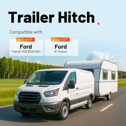 Class 3 Rear Trailer Hitch, 2 Inch Receiver Compatible with 2015-2025 Ford Transit-150 Transit-250 Transit-350 E-Transit