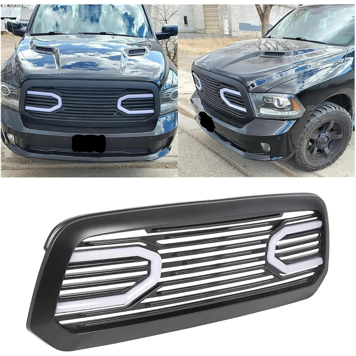 Front Grill Compatible With 2015-2018 Dodge RAM 1500 2019-2021 Ram 1500 Classic(Black W/Light) Big Horn Bumper Grille Replacement Shell