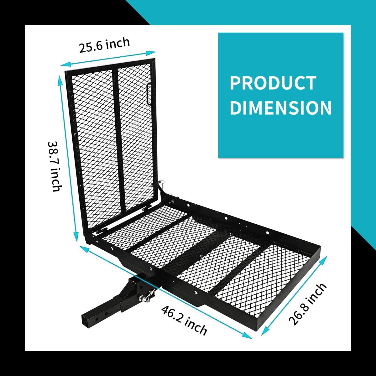 New Mobility Carrier Ramp Hitch Mounted 46.2 x 26.8 x 38.7 500 lbs for Wheelchair Electric Scooter Medical Disability with Rack Ramp Capacity Steel w/3 Inches Rail Fit 2 Inches Hitch Receiver SUV Truck Van Car T-NS-SCC001-F