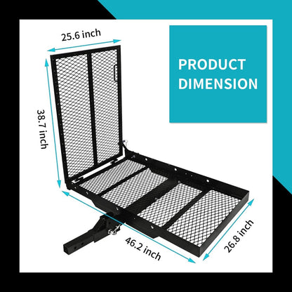 New Mobility Carrier Ramp Hitch Mounted 46.2 x 26.8 x 38.7 500 lbs for Wheelchair Electric Scooter Medical Disability with Rack Ramp Capacity Steel w/3 Inches Rail Fit 2 Inches Hitch Receiver SUV Truck Van Car T-NS-SCC001-F
