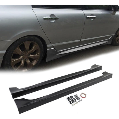 Side Skirts Extension Replacement Compatible with 2006-2011 Honda Civic 4 Door Sedan Black Bottom Side Line Rocker Panels Guard Body Kit RR Style