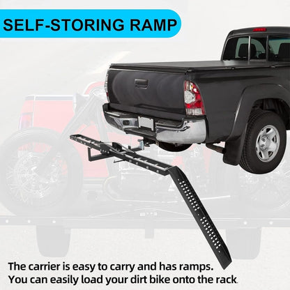 600LBS Steel Motorcycle Scooter Dirtbike Carrier Hauler Hitch Mount Rack Ramp Anti Tilt T-NS-MRC001T