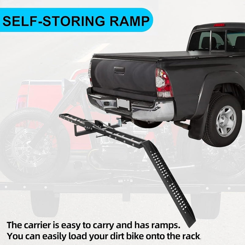 600LBS Steel Motorcycle Scooter Dirtbike Carrier Hauler Hitch Mount Rack Ramp Anti Tilt T-NS-MRC001T