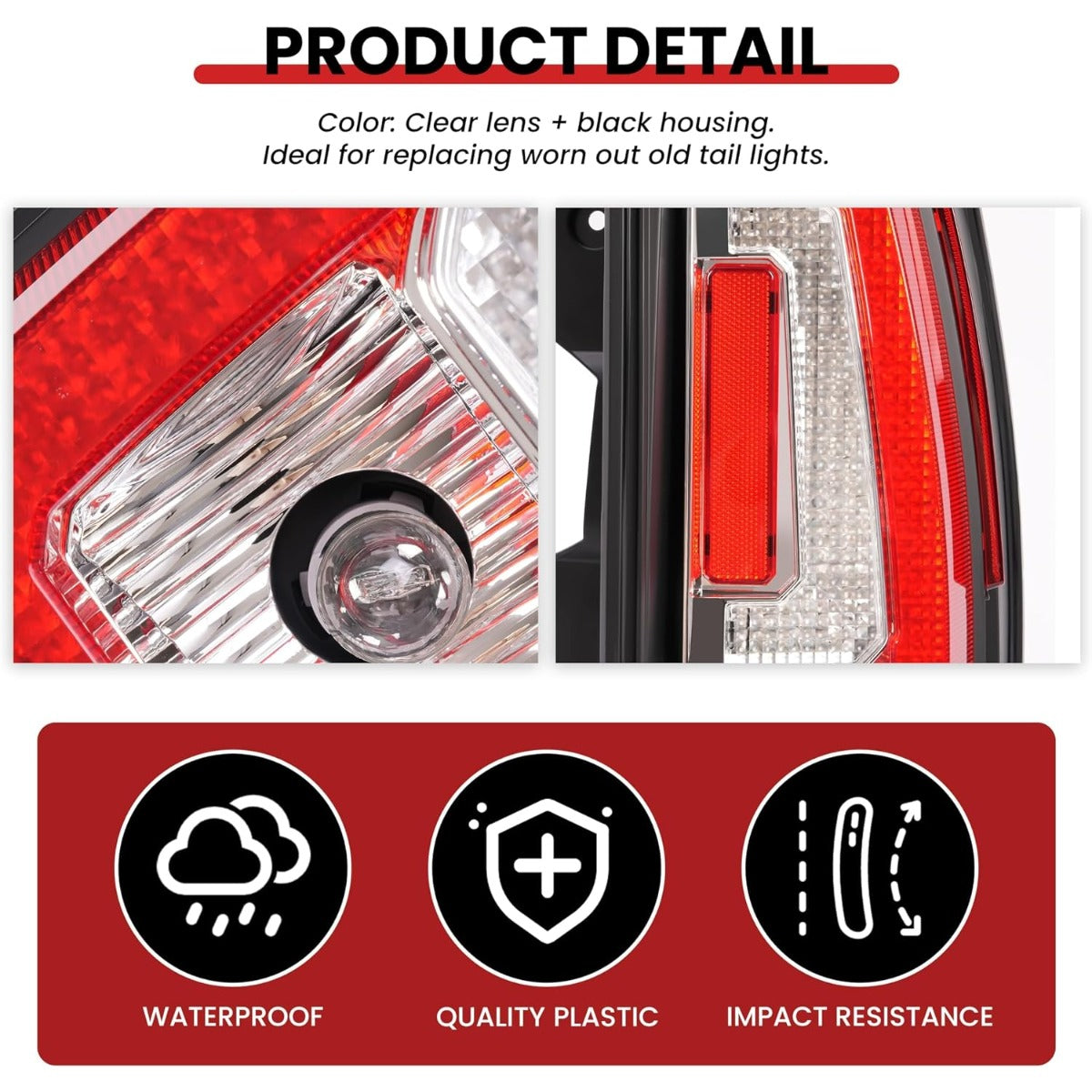 HECASA Pair LED Tail Lights Compatible with 2007-2014 Chevy Chevrolet Suburban Tahoe GMC Yukon/Yukon XL Taillight Rear Brake Lamp w/C-Shape LED Tube Bar Clear Lens Black Housing Left&Right Side