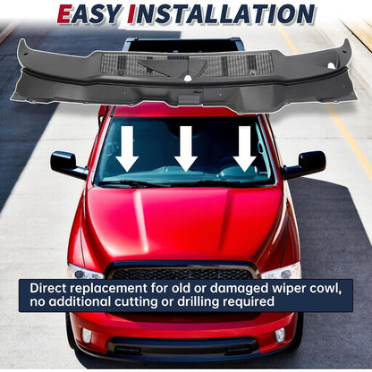 KUAFU Windshield Wiper Cowl Panel Compatible with 2002-2008 Dodge Ram 1500/2003-2009 Ram 2500/2003-2010 Ram 3500 Replacement for 55056006AE Cowl Vent Grille Plastic(ABS) Unfinished Black