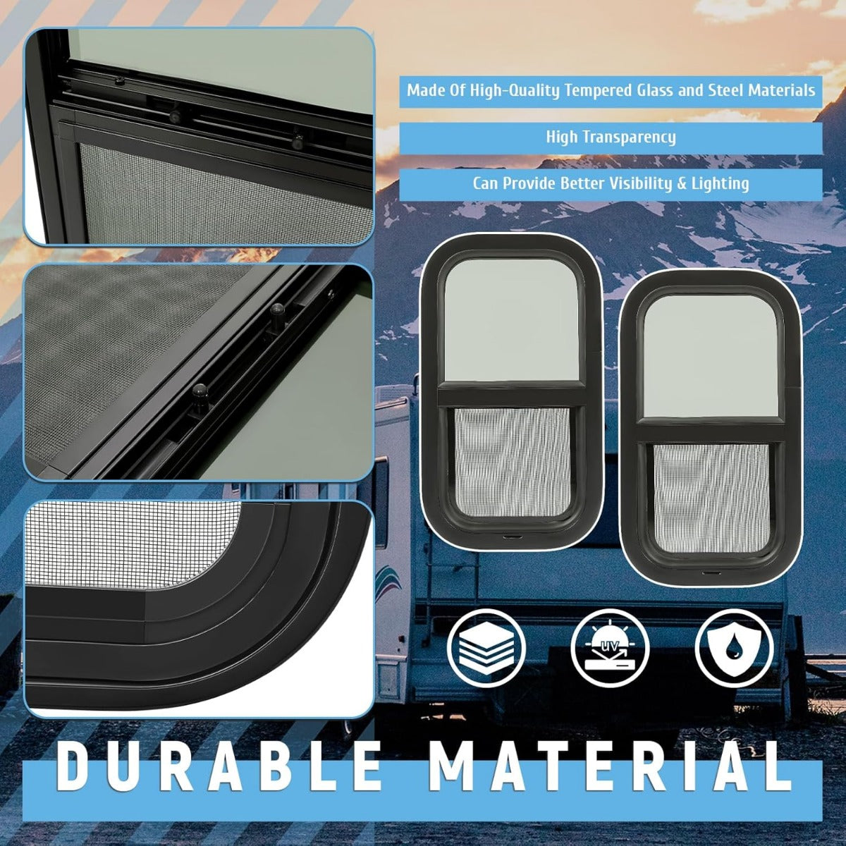 RV Window 12 Inches W x 22 Inches H for Trailer Cargo Camper Vertical Sliding Replacement with Trim Kit 2pcs LYAP-914-2