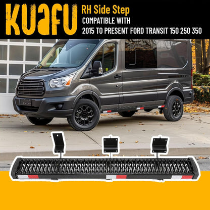 RH Side Step 55-1/2 inch Steel Compatible with 2015 to Present Ford Transit 150 250 350 Cargo Van Grip Running Board Passenger Side Powder Coated Black
