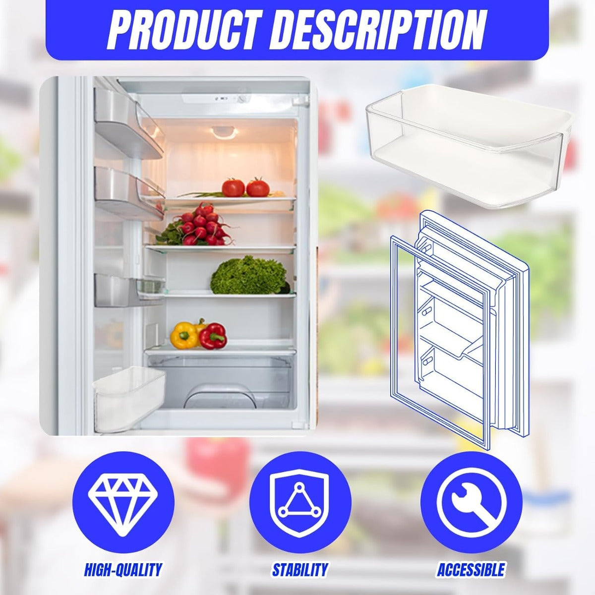 Kojem DA97-12650A Refrigerator Door Shelf Bin Compatible with Samsung Refrigerator Fridge Shelf DA63-07104A AP5620330 Replacement 2PCS