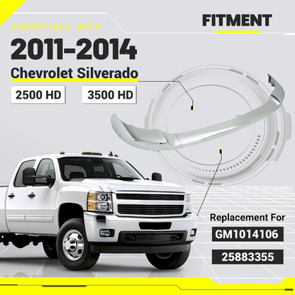 KUAFU Front Bumper Cover Upper Trim Cap Compatible with 2011-2014 Chevy Chevrolet Silverado 2500 3500 HD GM1014106, 25883355 ABS Plastic Chrome Replacement Only 3PCS-Silvery