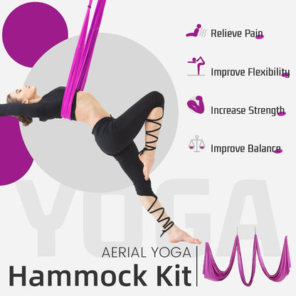 HECASA Aerial Silks Yoga Swing Set, Aerial Yoga Hammock w/Daisy Chain for Home, Inversion Exercises, Strength Training and Starter Kit