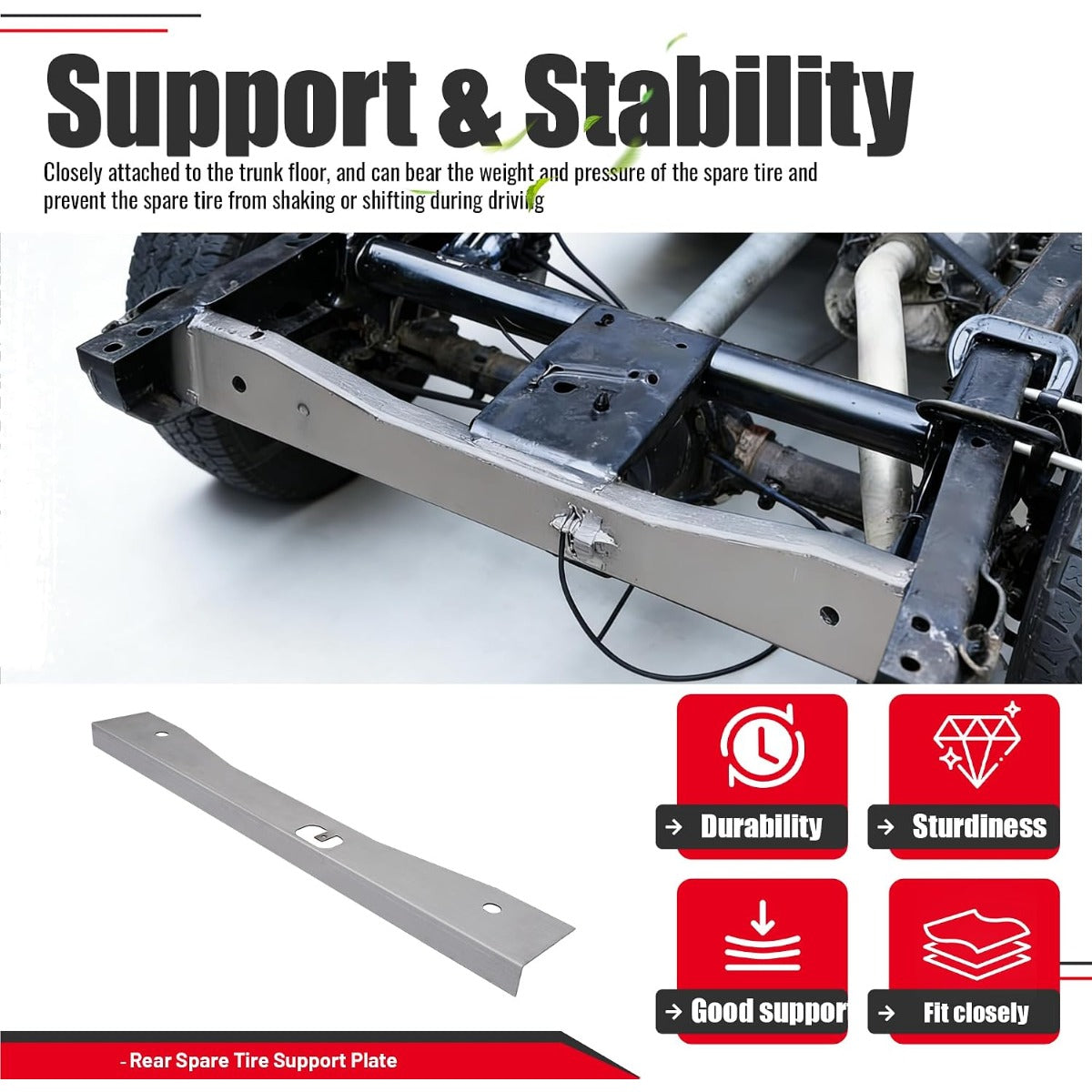 Spare Tire Support Plate Compatible with 2007-2014 Chevy Chevrolet Silverado 1500 GMC Sierra 1500 Shock Mount Frame Crossmember Steel Raw