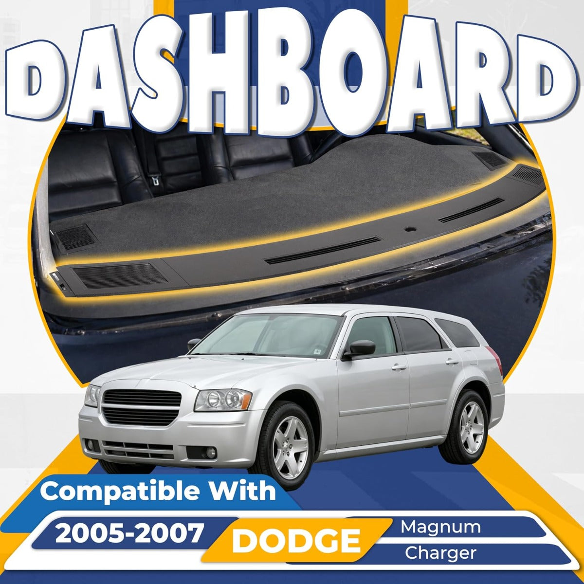Dashboard Cover Compatible with 2005-2007 Dodge Magnum Charger Defrost Vents Upper Dash Pad ABS Plastic Textured Dark Gray