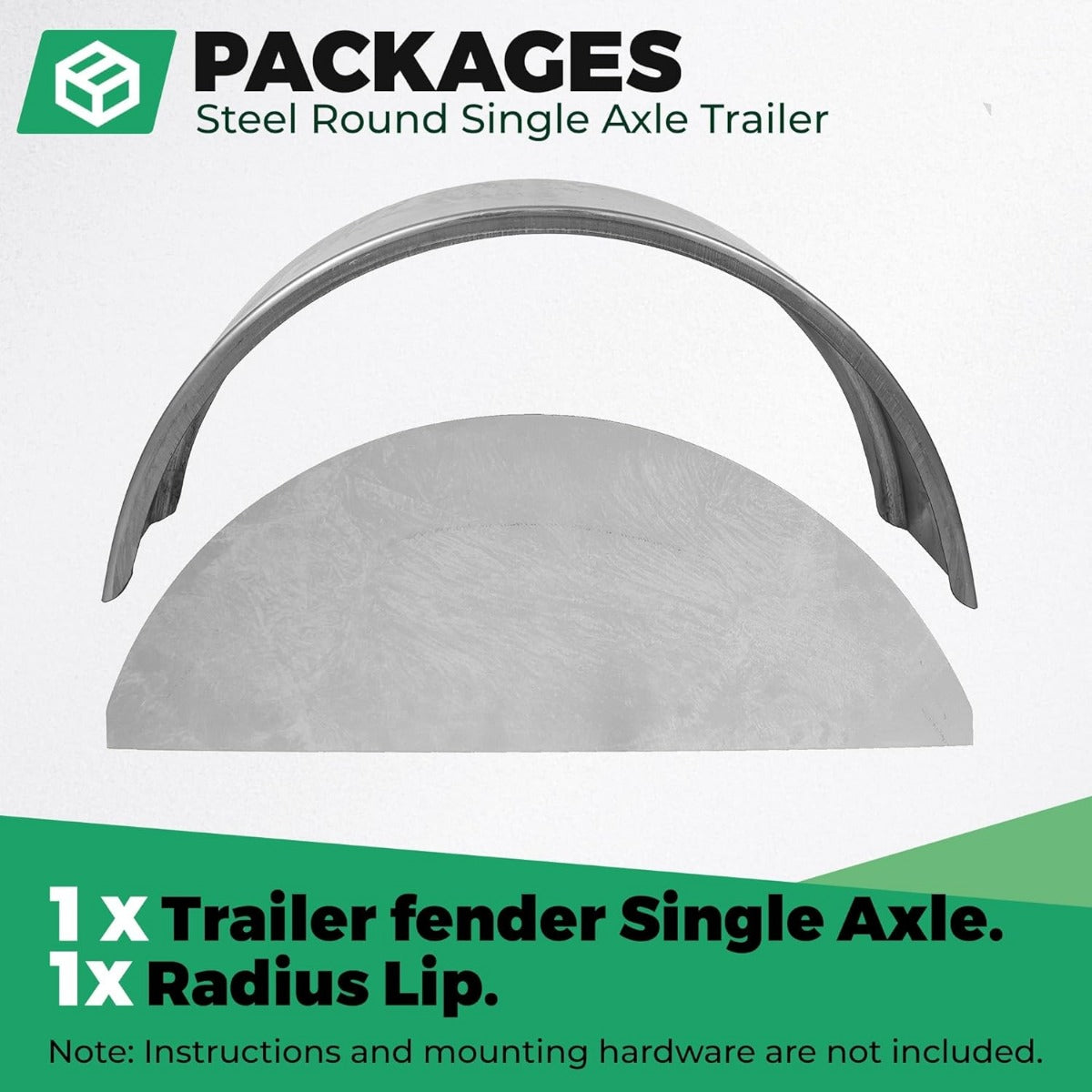 Steel Round Single Axle Trailer Fender and Fender Back Fits 14¡± to 16¡± Diameter Wheels - 32¡± x 9¡± x 15¡± LYOM-002X1