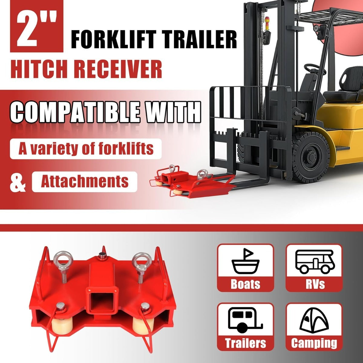 KUAFU 2'' Forklift Trailer Hitch Receiver 6500 LBS Capacity for Dual Pallet
