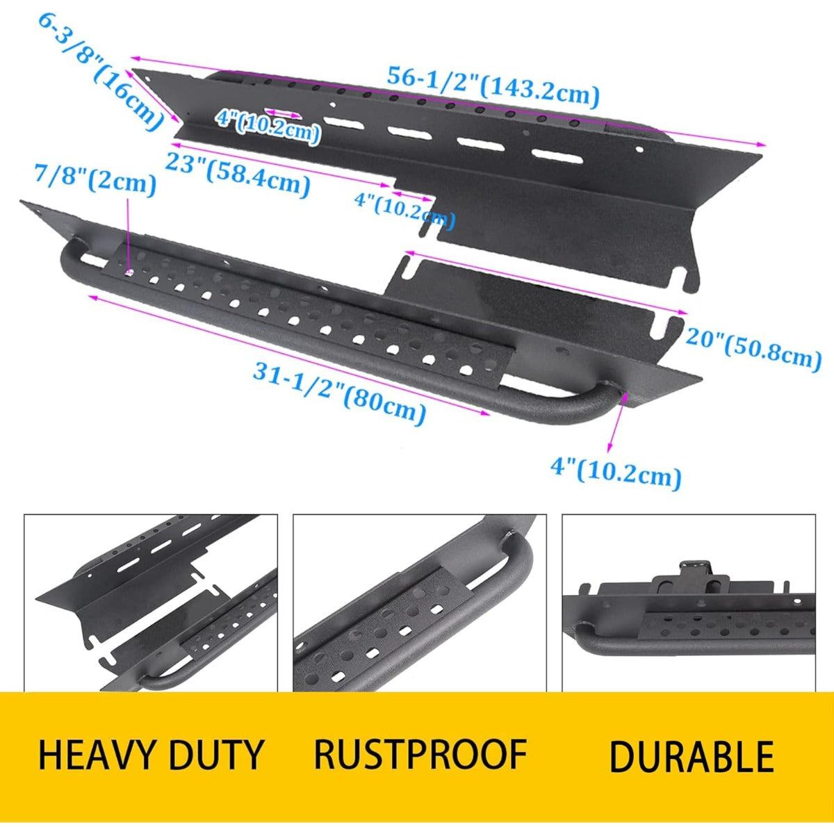 Armor Rocker Guard Sliders Compatible with 1997-2006 Wrangler TJ Steel Running Board Side Step Nerf Bar