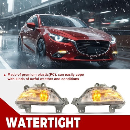 HECASA Pair Bumper Turn Signal Lights Compatible with 2014-2016 Mazda 3 Front Turn Signal Lamp Driver & Passenger Side Clear Lens Replacement for MA2530119 MA2531119 B45A51350A B45A51360A