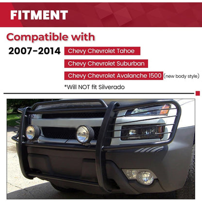 Brush Guard Compatible with 2007-2014 Chevy Chevrolet Suburban Tahoe Avalanche 1500 (New Body Style) Grille Grille Guard Front Bumper Protector Steel Powder Coated Black