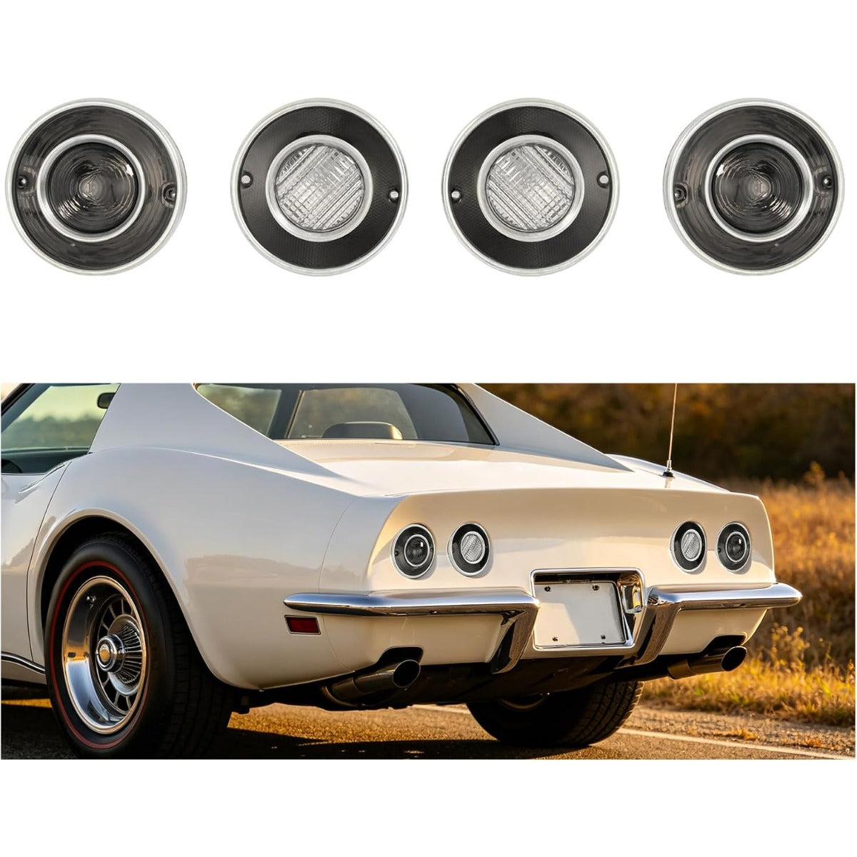 HECASA Pair Tail Light+Backup Light Assembly Compatible with 1975-1979 Chevy Chevrolet Corvette C3 Rear Taillight Tail Lamp Reverse Lights Set Driver & Passenger Side (Smoke Lens)