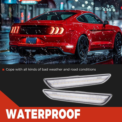 HECASA Side Marker Light Compatible with 2015-2023 Ford Mustang Rear Side Marker Lamp Reflector Left & Right Replacement for FR3Z15A201A FR3Z15A101A Clear Lens White LED