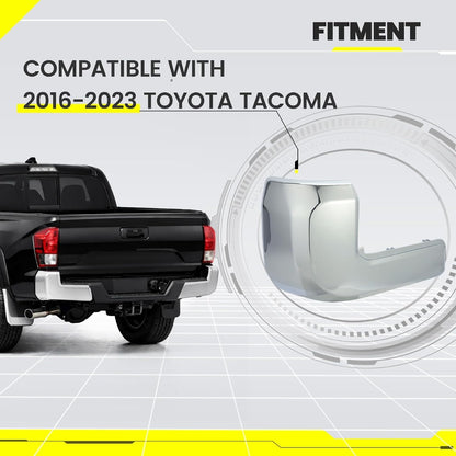Rear Bumper End Caps LH Compatible with 2016-2023 Toyota Tacoma w/o Parking Sensors Holes Chrome Covers Corner Extension Replacement for TO1104131