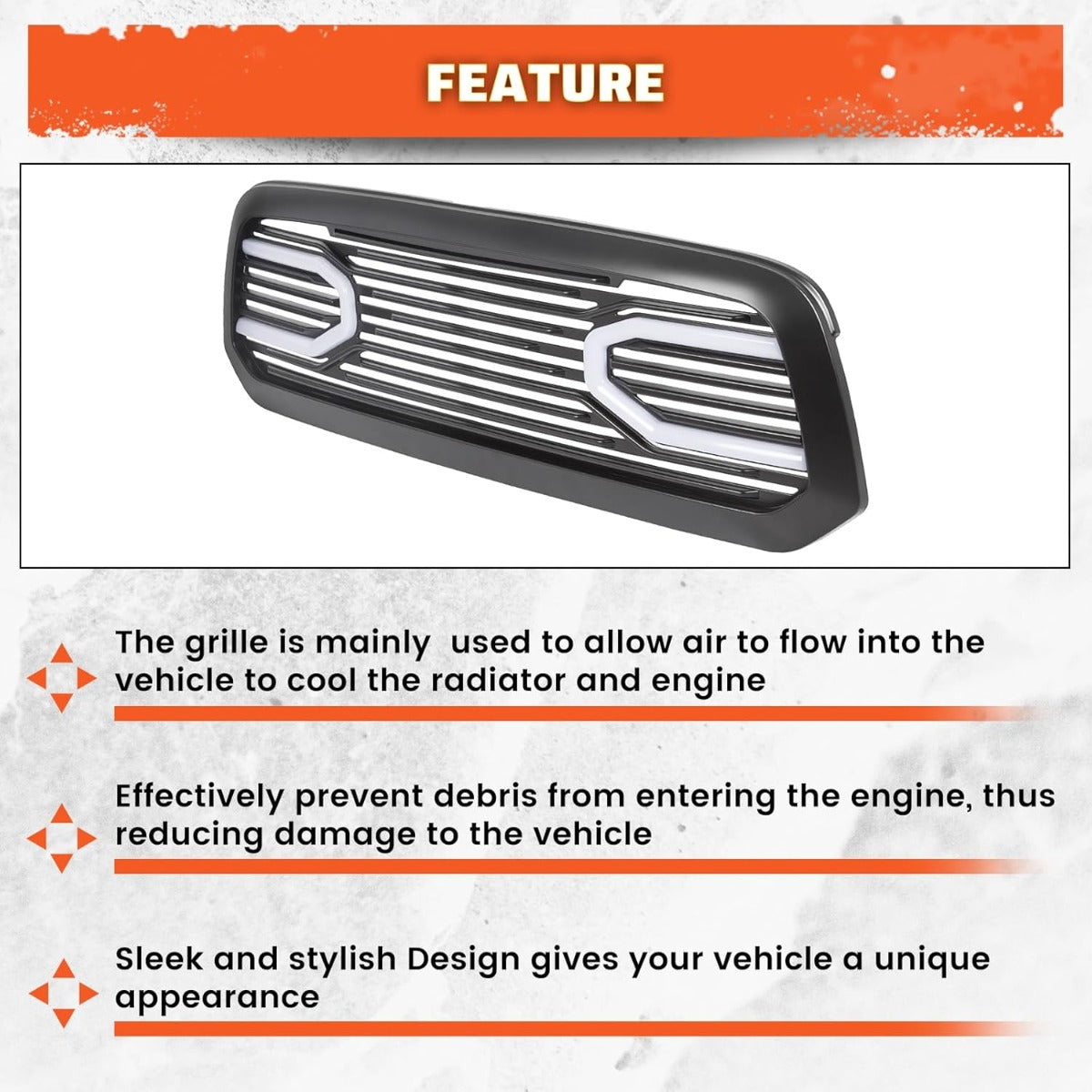 Front Grill Compatible With 2015-2018 Dodge RAM 1500 2019-2021 Ram 1500 Classic(Black W/Light) Big Horn Bumper Grille Replacement Shell