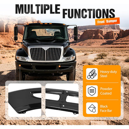 ALMULOO Front Bumper Heavy Duty Steel Compatible with 2002-2015 International 4200 4300 4400 Base 2008-2014 8600 TranStar Base 2013 Durastar Base Replacement for 3664017C3 Powder Coated Black