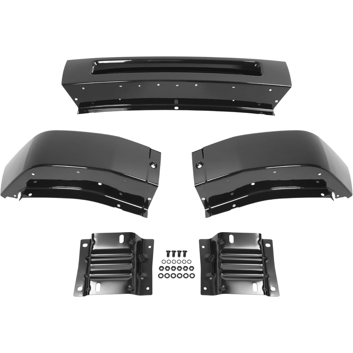 ALMULOO Front Bumper Face Bar+Bracket Compatible with 2008-2014 Ford E-150/E-250 and 2008-2019 Ford E-350 E-450 Super Duty Replace 8C2Z17757APTM 8C2Z17B884A 8C2Z17B883A FO1002409 FO1066176 FO1067176