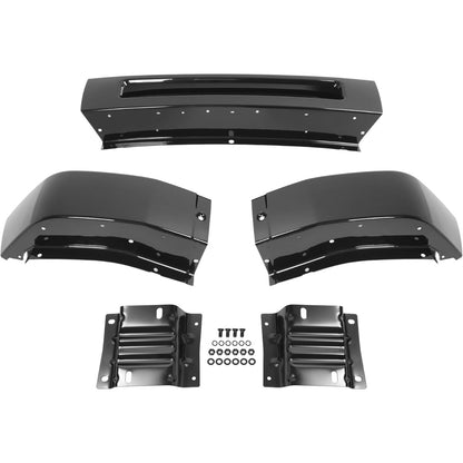 ALMULOO Front Bumper Face Bar+Bracket Compatible with 2008-2014 Ford E-150/E-250 and 2008-2019 Ford E-350 E-450 Super Duty Replace 8C2Z17757APTM 8C2Z17B884A 8C2Z17B883A FO1002409 FO1066176 FO1067176