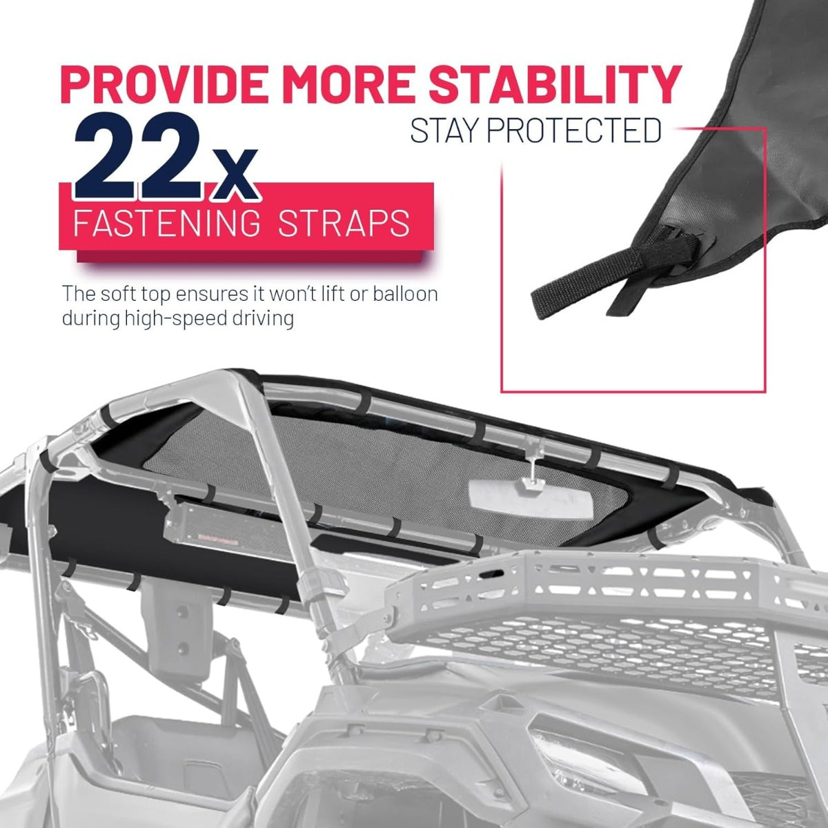 Soft Roof Top Compatible with 2016-2024 Honda Pioneer 1000-5 5P Roof Top with Zipper Mesh Window, Soft Top Sunshade UTV Accessories Shade Top Plastic Black
