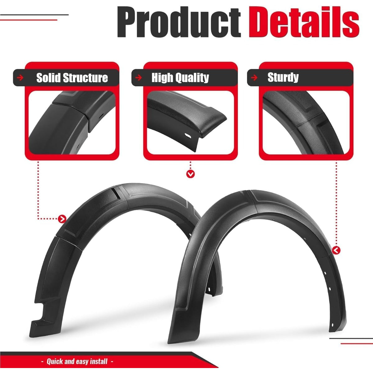 4 Set Fender Flares Compatible with 2022-2025 Ford Maverick Crew Cab, 3Pieces Per Fender Flares Plastic(PP) Textured Black Wheel Eyebrow Fender Trim