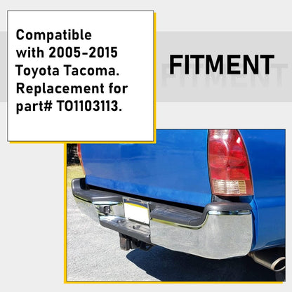 Rear Bumper Compatible With 2005-2015 Toyota Tacoma TO1103113 Bumper Assembly W/Pads Brackets and License Plate Lights Steel Chrome Fits Models With SR5 Package or Limited Package Only