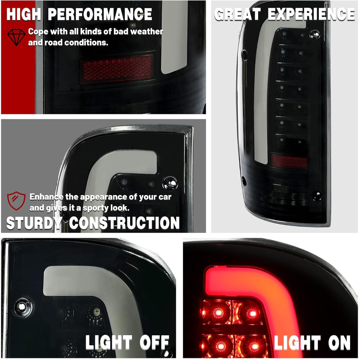 HECASA LED Tail Lights Compatible with 1995-2000 Toyota Tacoma 1998-2000 Toyota Tacoma Limited Pre Runner LED Tube Bar Replacement for TO2800116 TO2801116 8156004030 8155004030 Smoke Lens