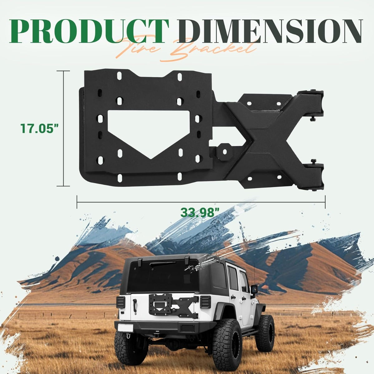 Spare Tire Carrier Up to 37 inches Spare Wheel Compatible with 2007-2018 Jeep Wrangler JK Steel Powder Coated Black