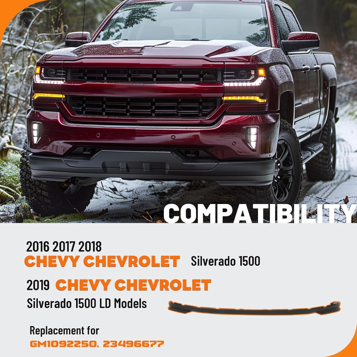 Front Lower Bumper Air Dam Deflector Compatible with 2016-2018 Chevy Chevrolet Silverado 1500, 2019 Silverado 1500 LD Models Replace for GM1092250, 23496677 Valance Panel Plastic