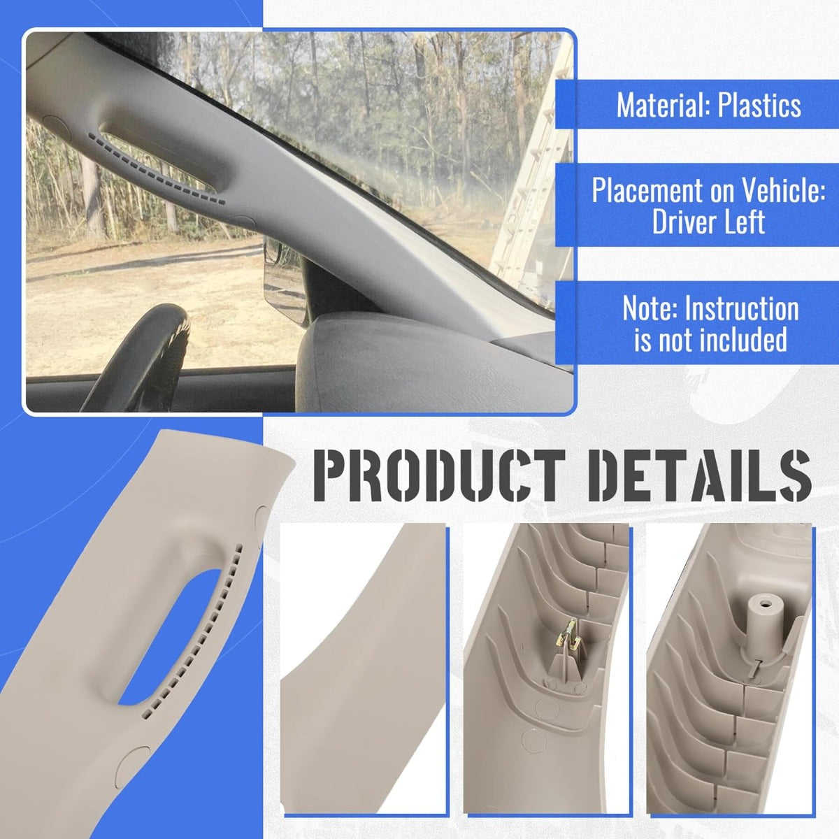 Front Left A Pillar Grab Handle Molding Trim Fits 2002-2010 Dodge Ram 1500 2500 3500 Pickup Truck Replacement for 1TE75BD1AA 5GR29TL2AF Driver Side Windshield Post Interior Trim Beige