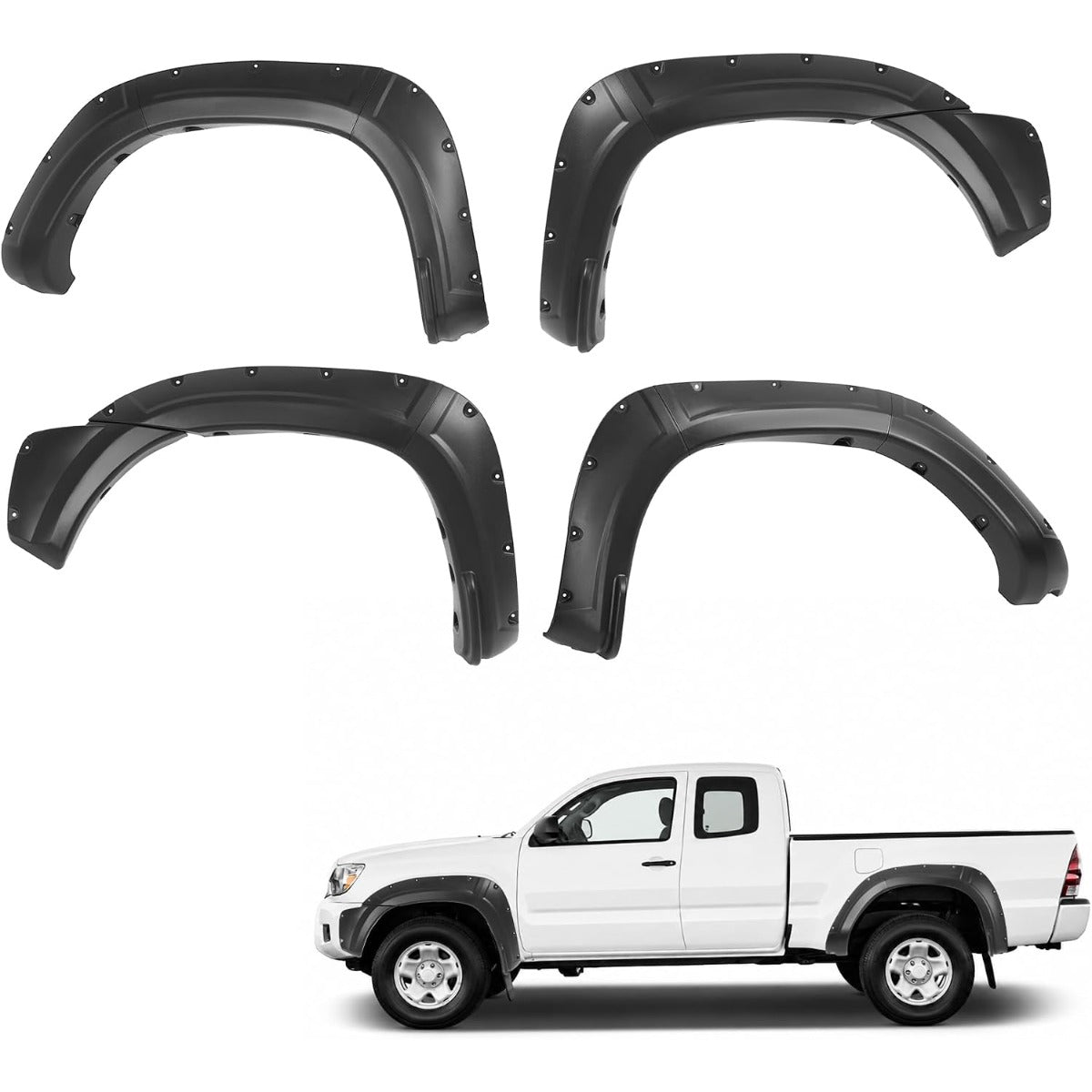 4Pcs Fender Flares Compatible with 2012-2015 Toyota Tacoma | Fleetside 6 FT (72") Long Bed Front & Rear Wheel Arch Covers PP Plastic Textured Black