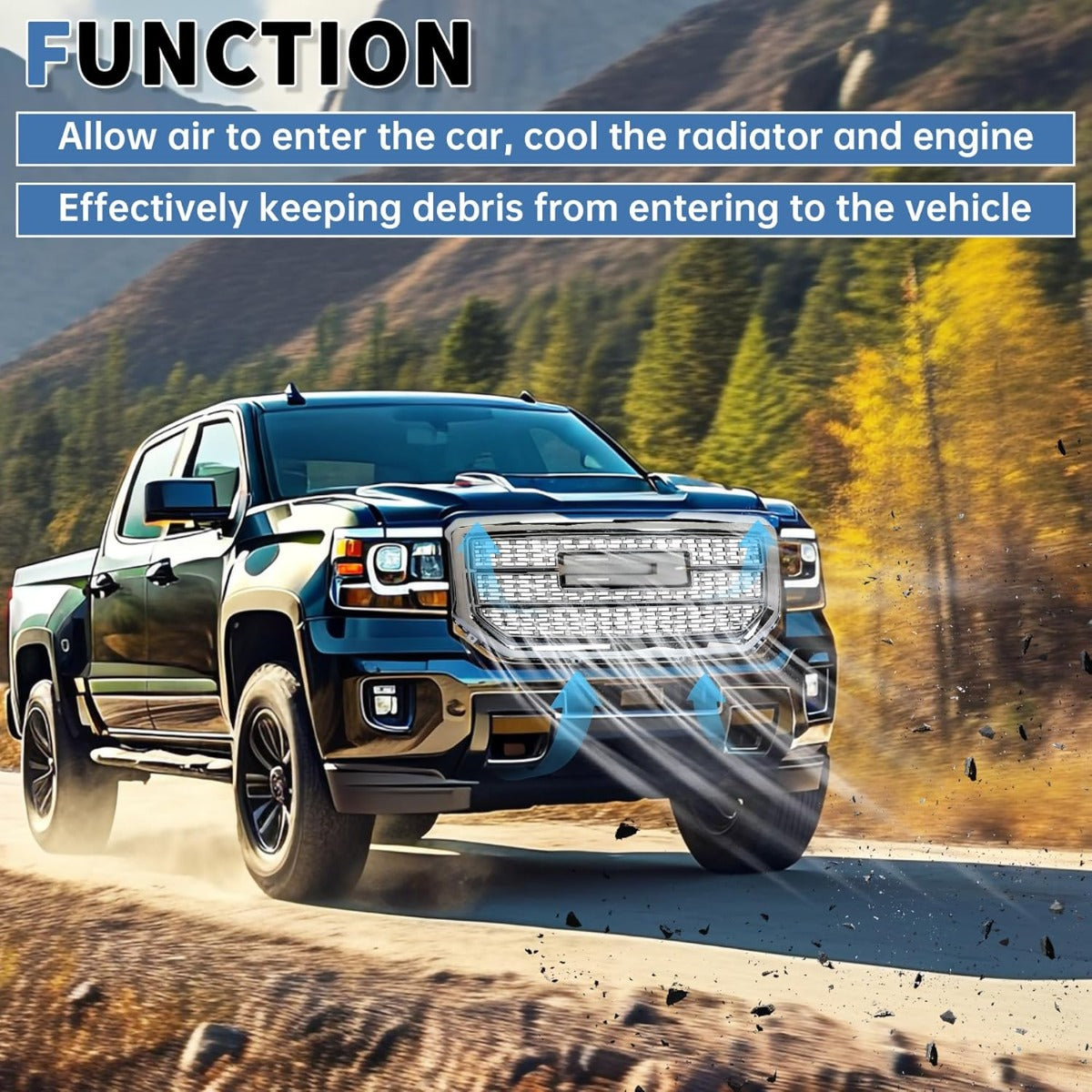 Front Upper Grille Compatible with 2016-2018 GMC Sierra 1500 Base SLE SLT Denali Style Chrome Bumper Hood Grill Silvery